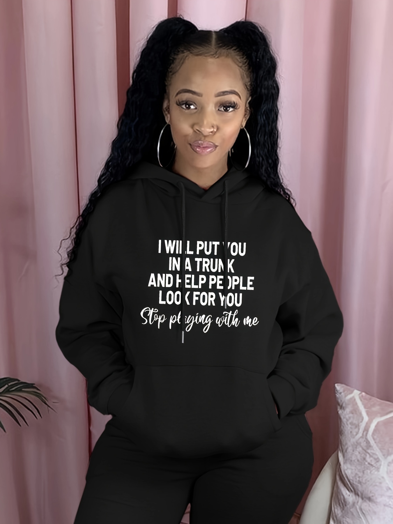 Letter print sales drawstring hoodie