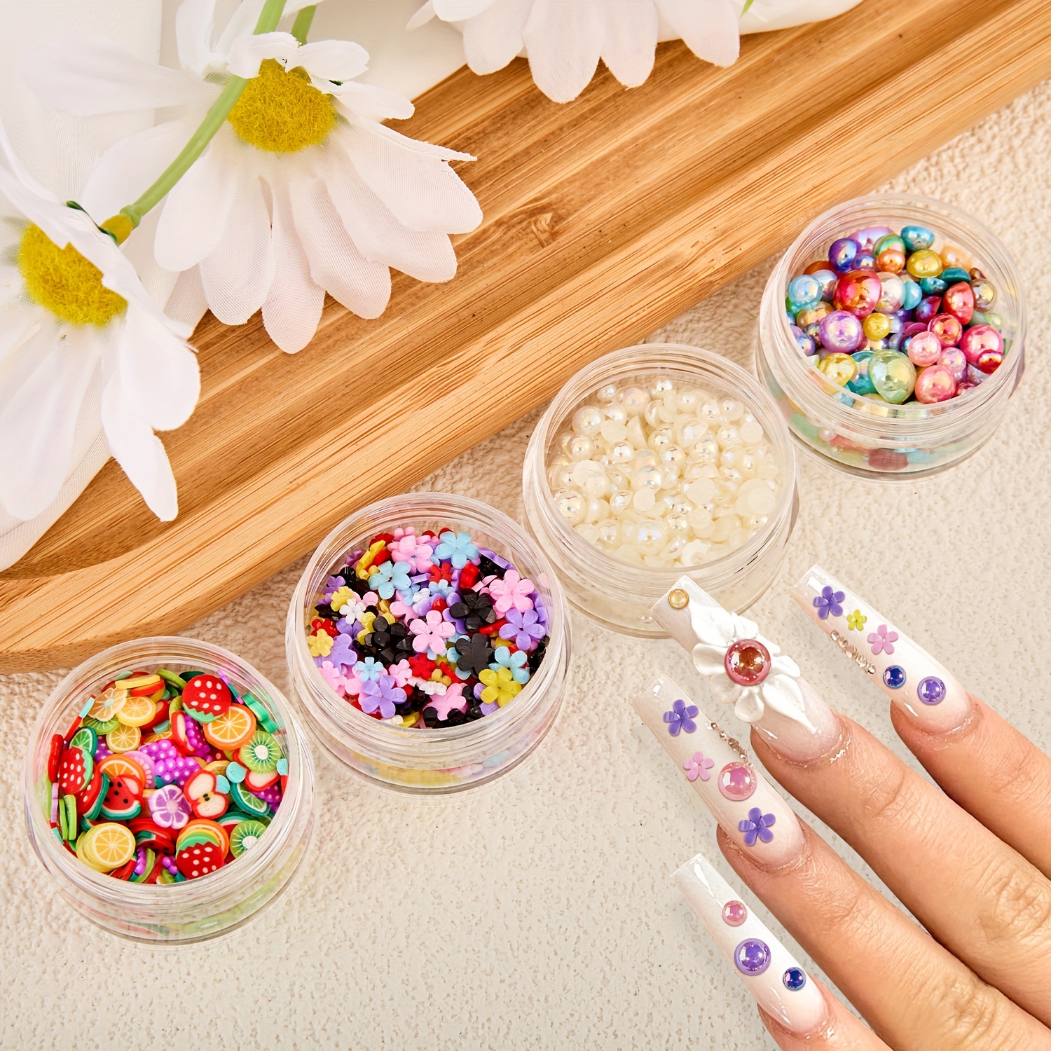 Cute Flower Nail Ornaments 3d Crystal Charms For Diy Nails - Temu