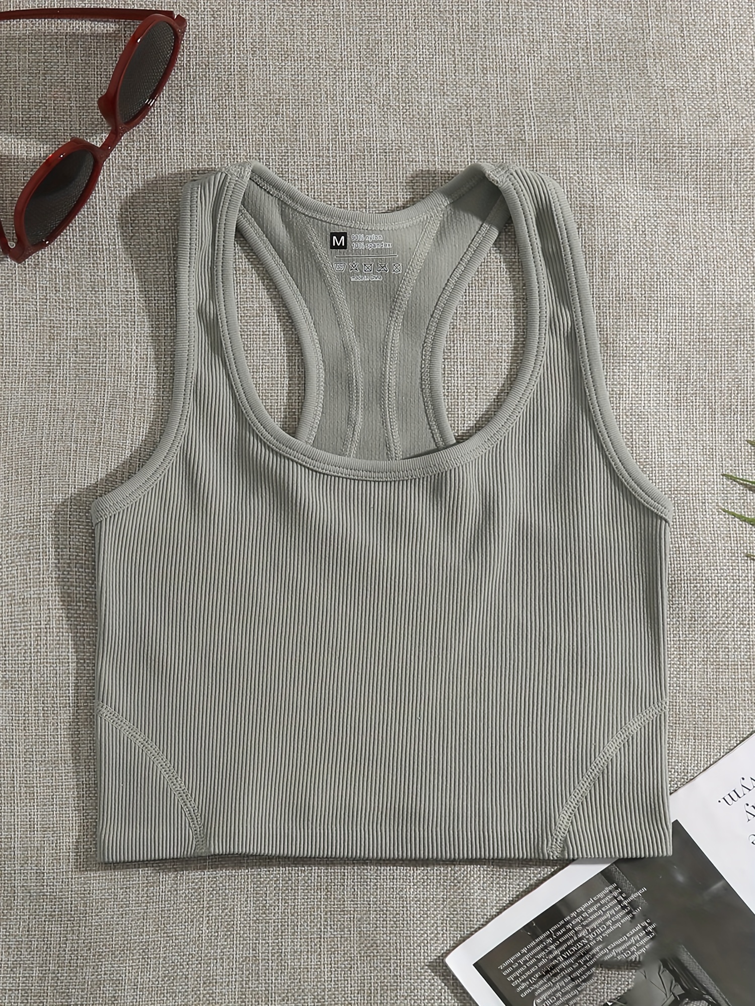 Basic Solid Color Crop Tops Seamless Rib knit Sports Tank - Temu