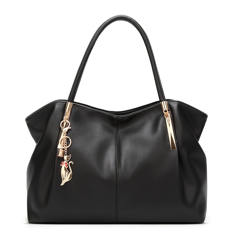 

Fashion Solid Color Tote Bag, Large Capacity Shoulder Bag, Women's Pu Leather Satchel Purse