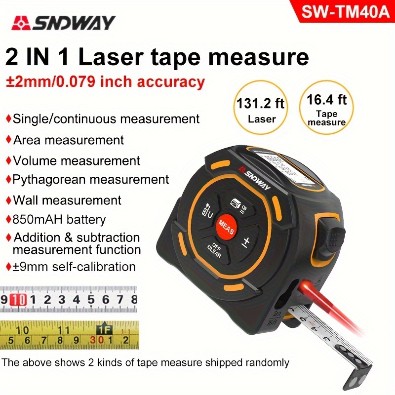 2 in 1 Digital Laser Tape Measure  130ft/40m Laser Distance Meter