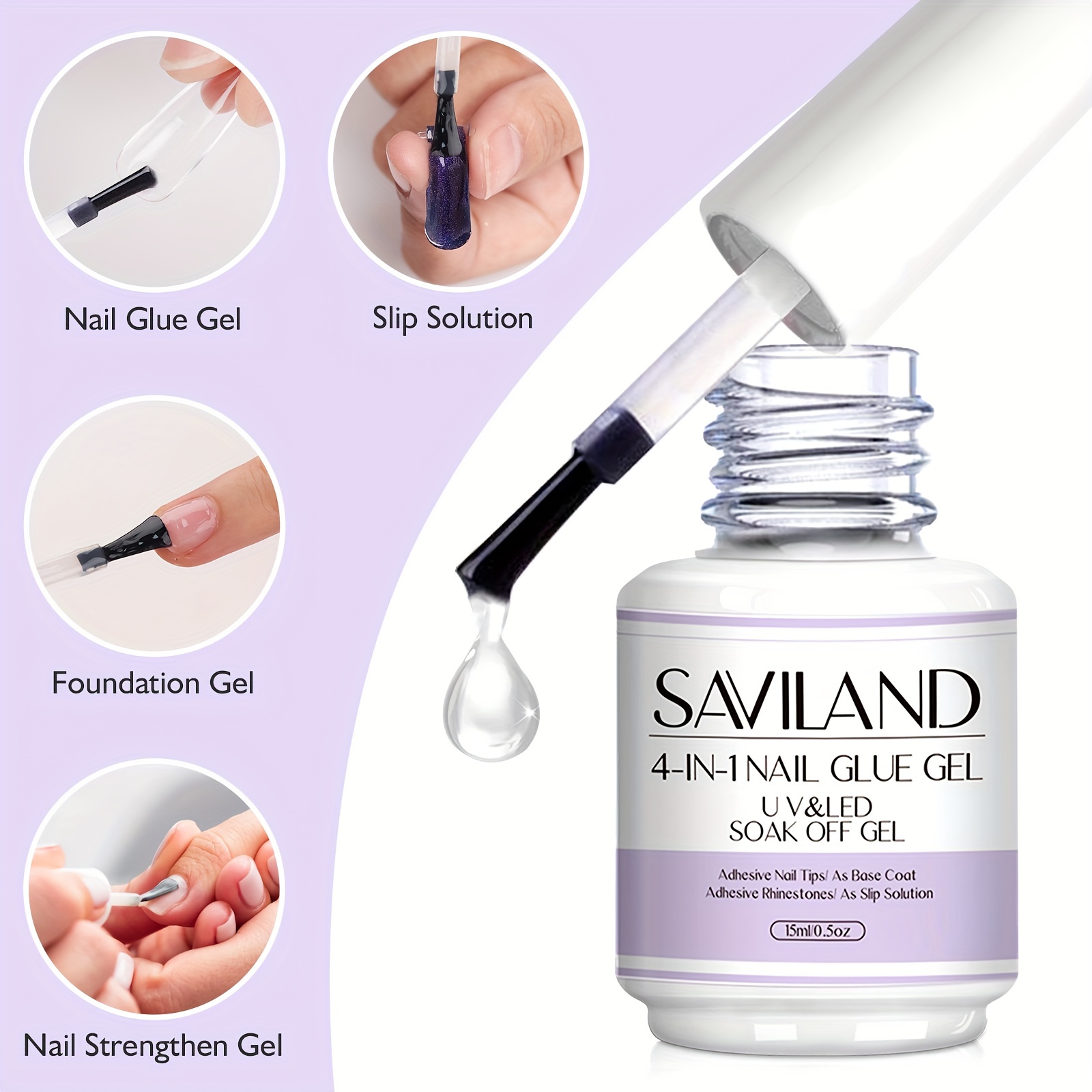 Saviland 4 in 1 Nail Glue Gel Portable U V Light Nails Kit - Temu