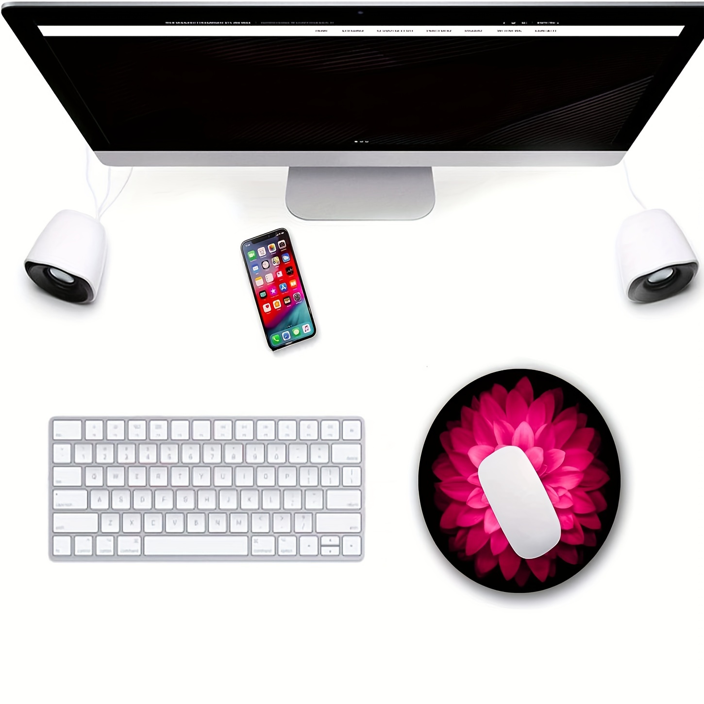 Pink Lotus Flower Textured Mouse Pad Non Slip Rubber Base