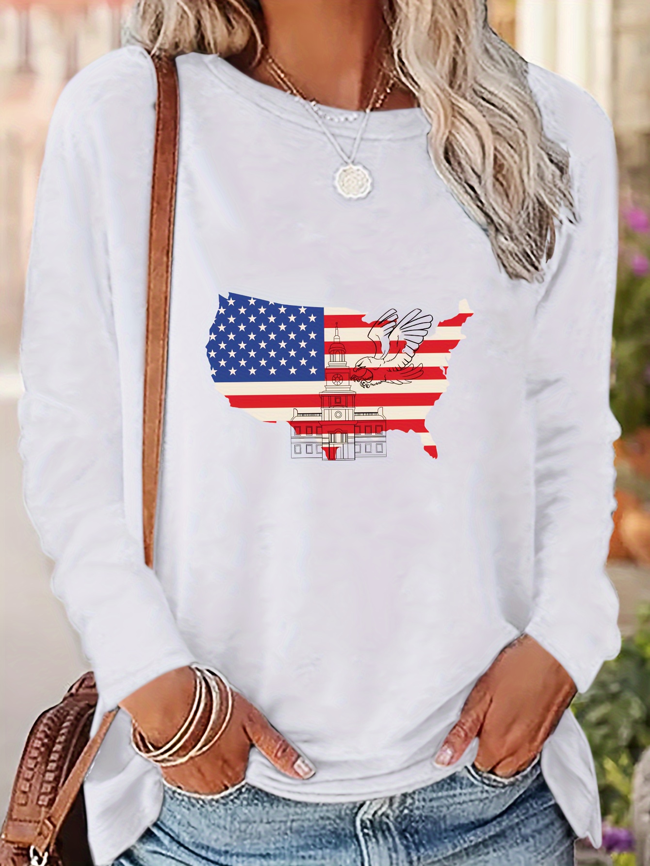 Vintage Print Crew Neck T shirt Western Loose Long Sleeve - Temu