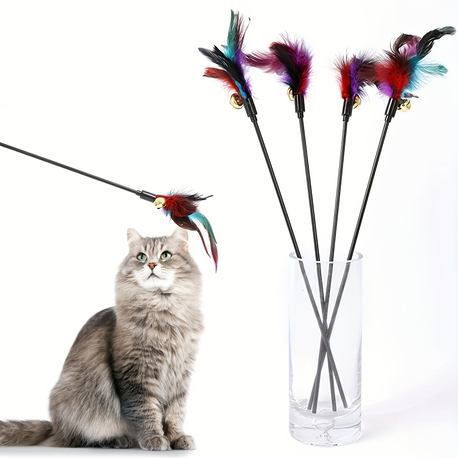 Colorful Strip Cat Teaser Stick Interactive Kitten Toy - Temu Canada