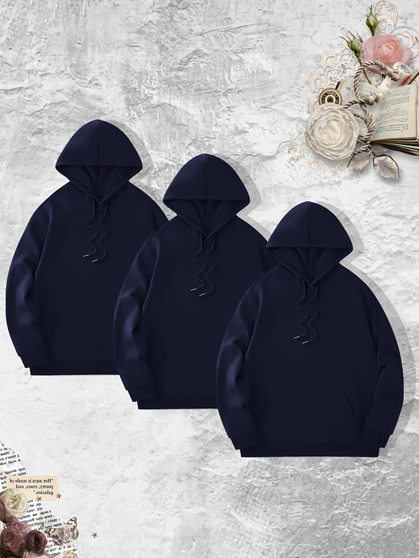 3Pcs Classic Solid Hoodie Cool Hoodies For s Casual Pullover Hooded Sweatshirt With Kangaroo Pocket Streetwear For Winter Fall