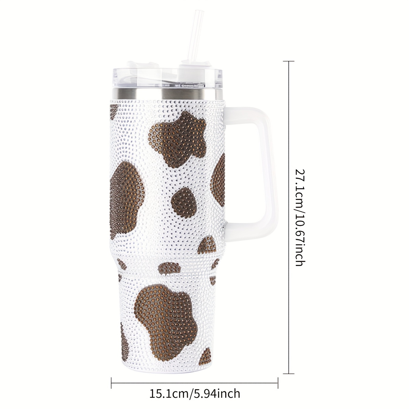 Cow Print Insulated Tumbler With Handle And Straw - Temu