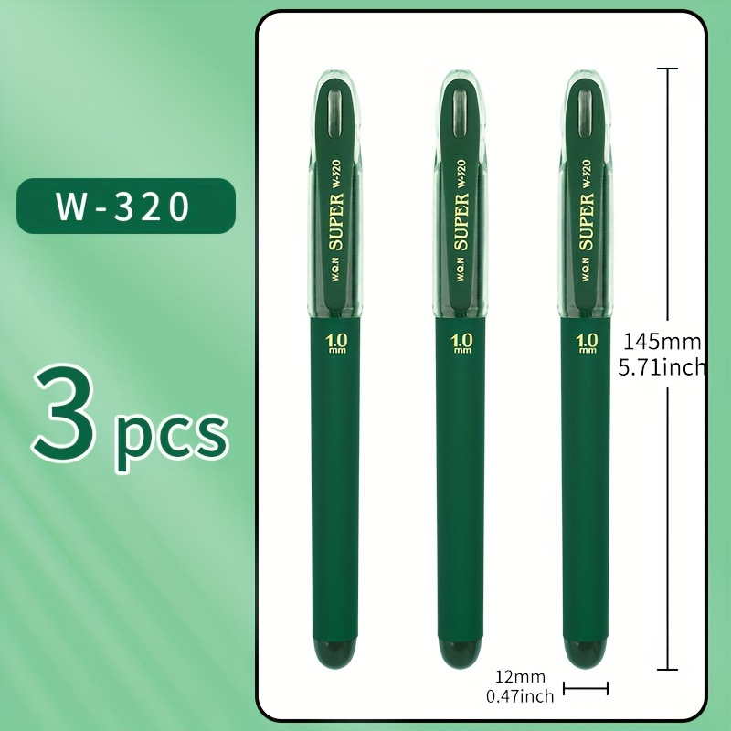 TEMU 3/6/12 Pens, Quick Drying Pen Stationery, Pen Tip 1.0mm, Green Ink, Smooth Writing, Large Capacity Refill, Hard Pen Calligraphy Pen Office