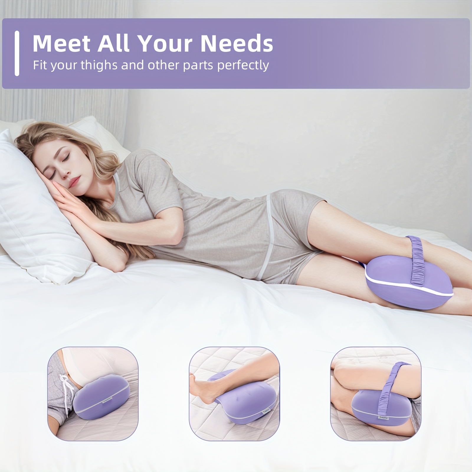 1PC Leg Pillow Ergonomic Side Sleeping Pillows Memory Foam Knee Pillow with  Strap for Side Sleeper Leg Support Cushion with Removable and Washable  Cover