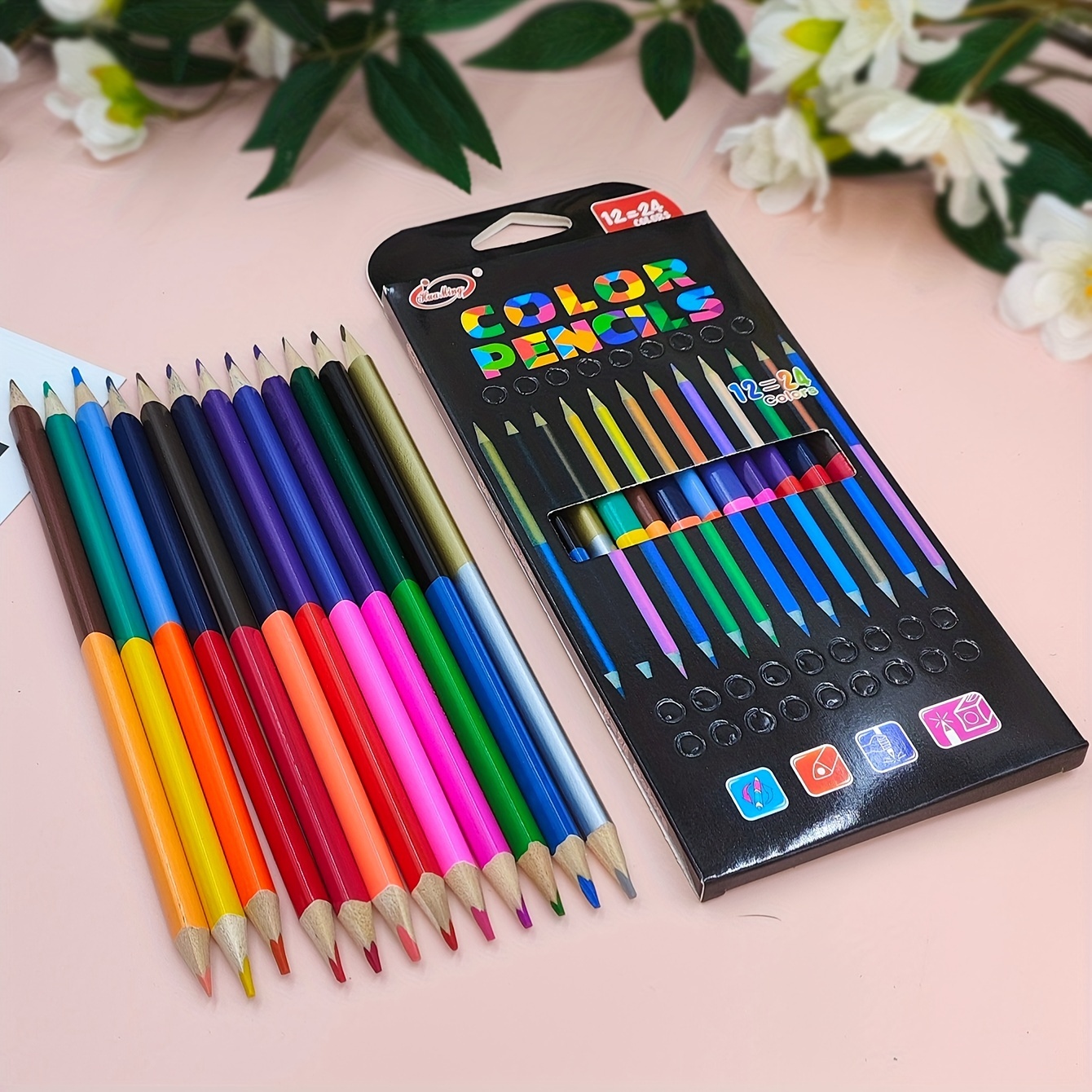 12 Pcs/Set Two-Color Core Colored Pencils Set 24 Colors Marker Pen