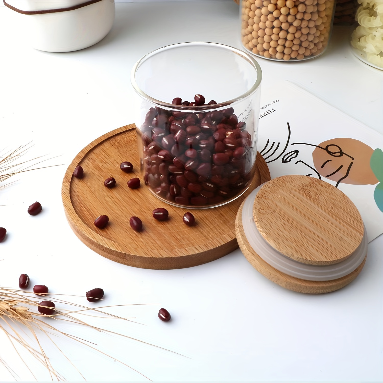 Bamboo Lid Glass Storage Pantry Jar