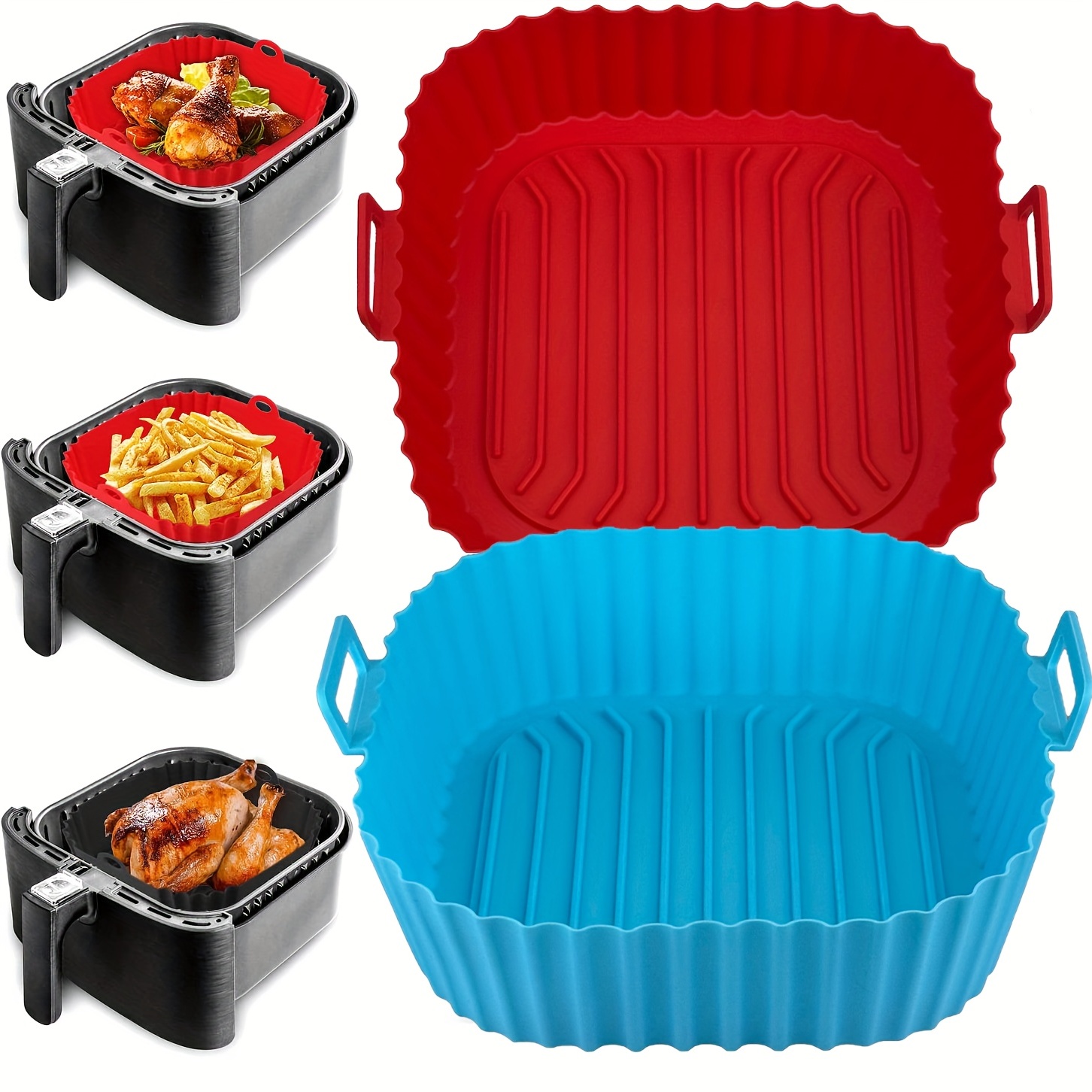 4pcs Reusable Silicone Air Fryer Liners With Magnetic Cheat Sheet
