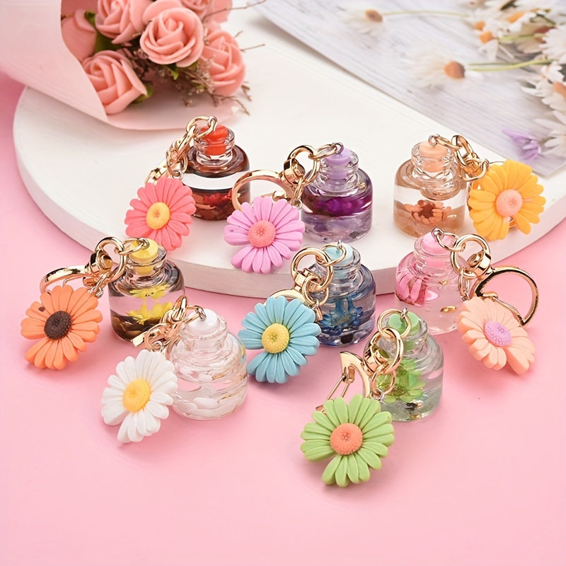 Cute Daisy Flower Clear Bottle Keychain Acrylic Key Chain - Temu