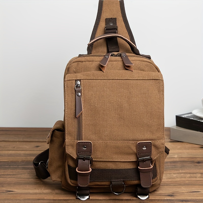 1pc Men's Fashion Canvas Retro Sling Bag, Commuting Leisure Crossbody Bag