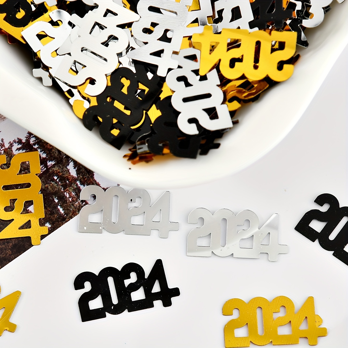 Black Golden Silvery 2024 2024 Desktop Decoration Confetti - Temu