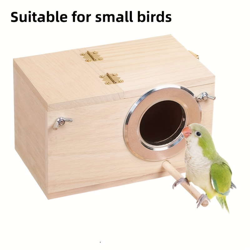 Boîte à nids d'oiseaux pour cages Boîte d'élevage de perruches Boîte à nids  en bois pour tourtereaux Cockatiel Perroquet Conure (Beige)
