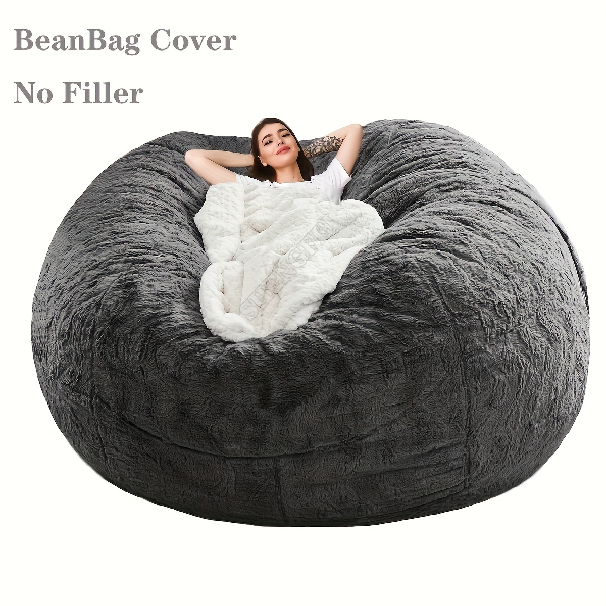 Bean Bag Chairs for Adults (It Was Only Cover,Not A Full beanbag) Large Bean Bag Cover Light Grey Big Round Soft Fluffy PV Velvet Comfy Giant