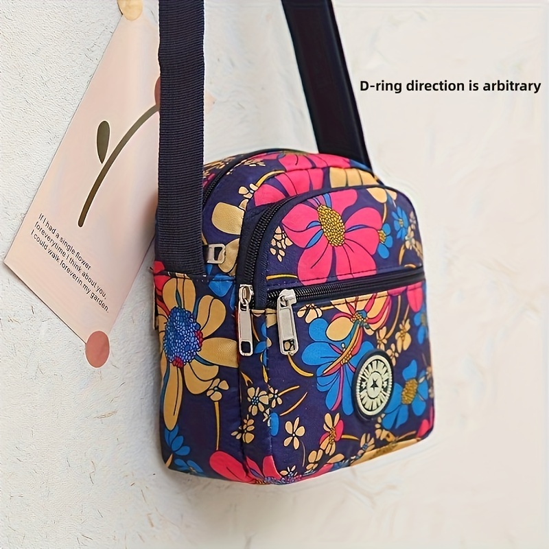 Floral Pattern Crossbody Bag, Fashion Nylon Shoulder Bag, Women's