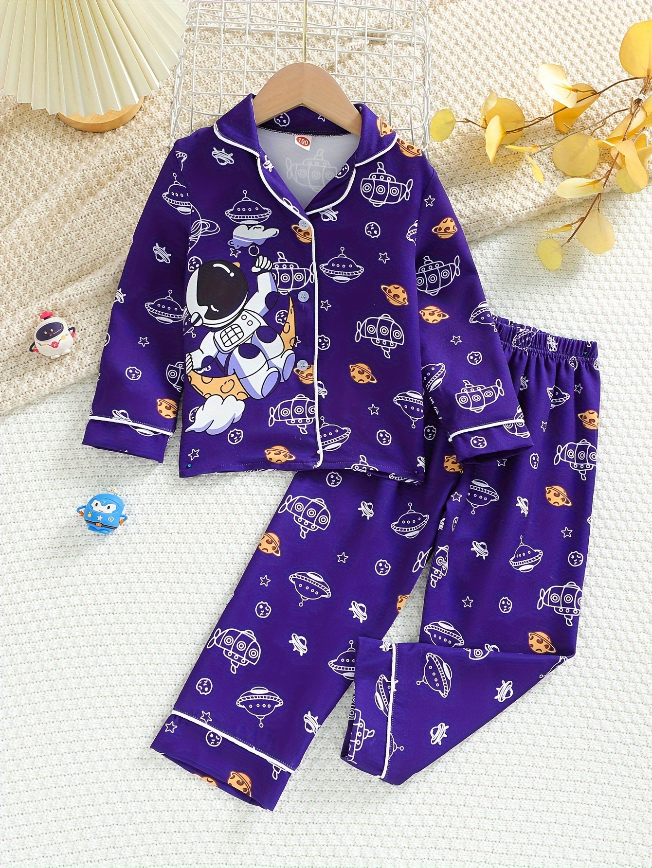Teen Boys 2-piece Pajama Sets Allover Cute Cow Pattern Lapel Front Buckle  Chest Pocket Long Sleeve Casual PJ Sets For All Seasons