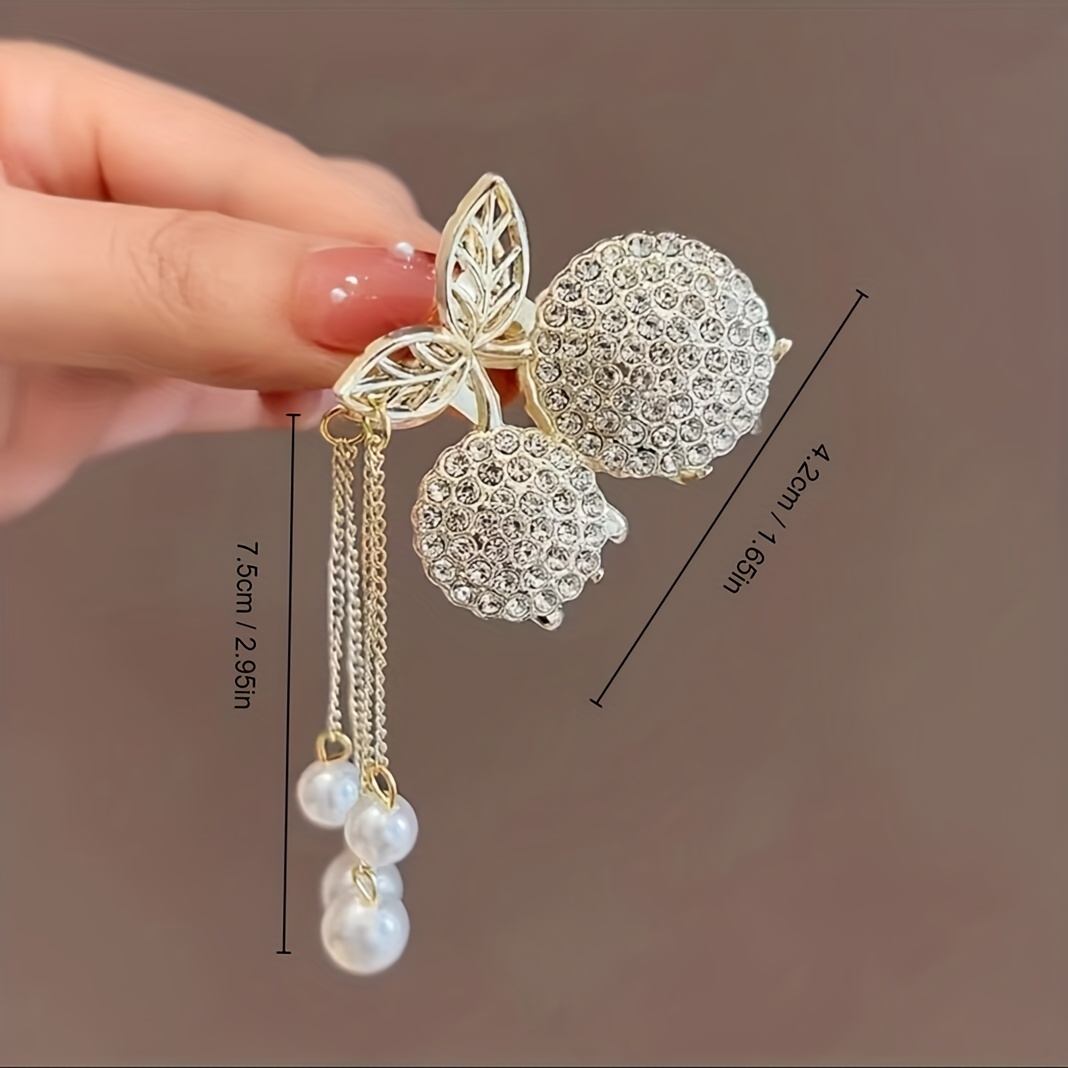 Cute Cherry Artificial Diamond Tassel Hair Clip Zinc Alloy Metal