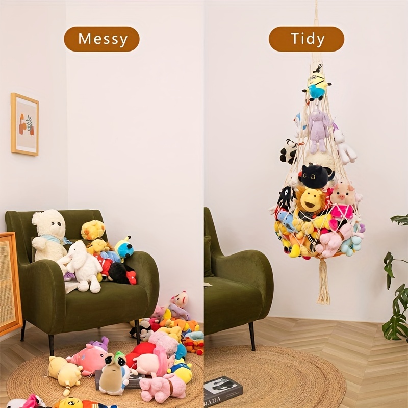 Hamac en maille pour animaux en peluche, filet de rangement pour jouets en  peluche, filet à suspendre avec crochets pour jouets en peluche, décoration  de chambre à coucher (comme illustré) : 