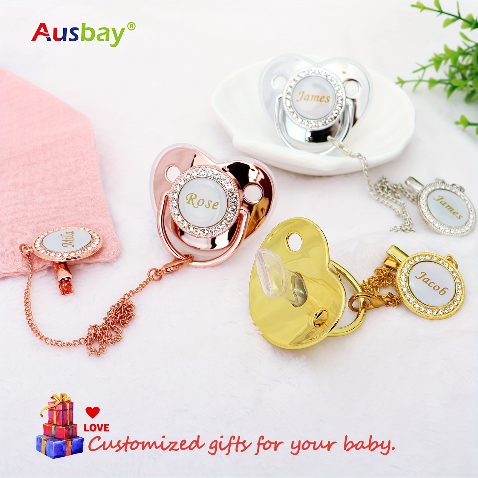 Golden Glitter Pacifier with Crystal Bling - Custom Baby Shower Gift