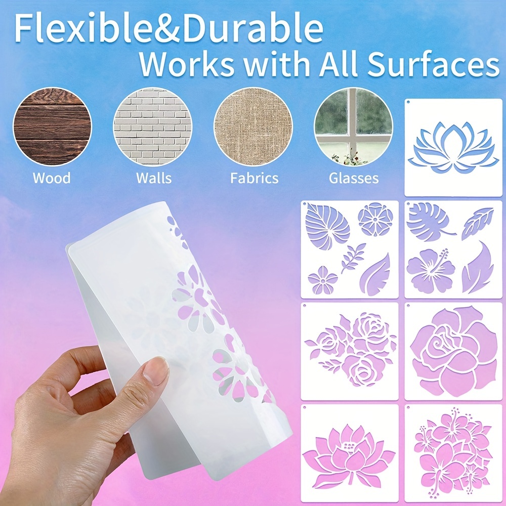 16pcs Leaves Flower Stencils For Painting Drawing Template Diy