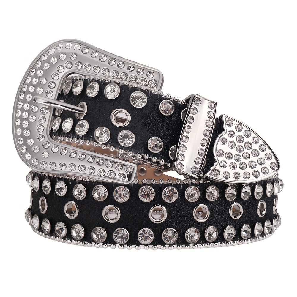 Sparkle Studded Rhinestone PU Leather Belt for Jeans Dress