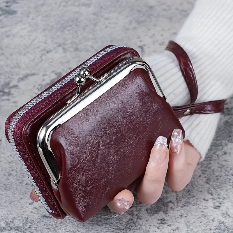 Leather Clutch Bag Kiss Lock Wallet with Keychain Retro Coin Purse Coin  Lipstick bag Organizer Cute Purse for Women - AliExpress