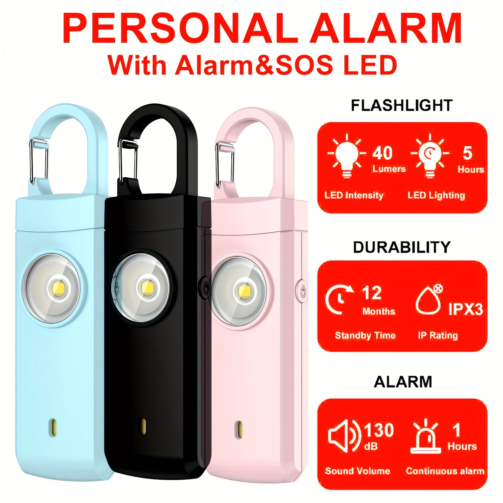 Alarma personal para mujeres, 10 paquetes de 140 dB de emergencia de  autodefensa de emergencia con luz LED para mujeres, niños y ancianos  (colorido)