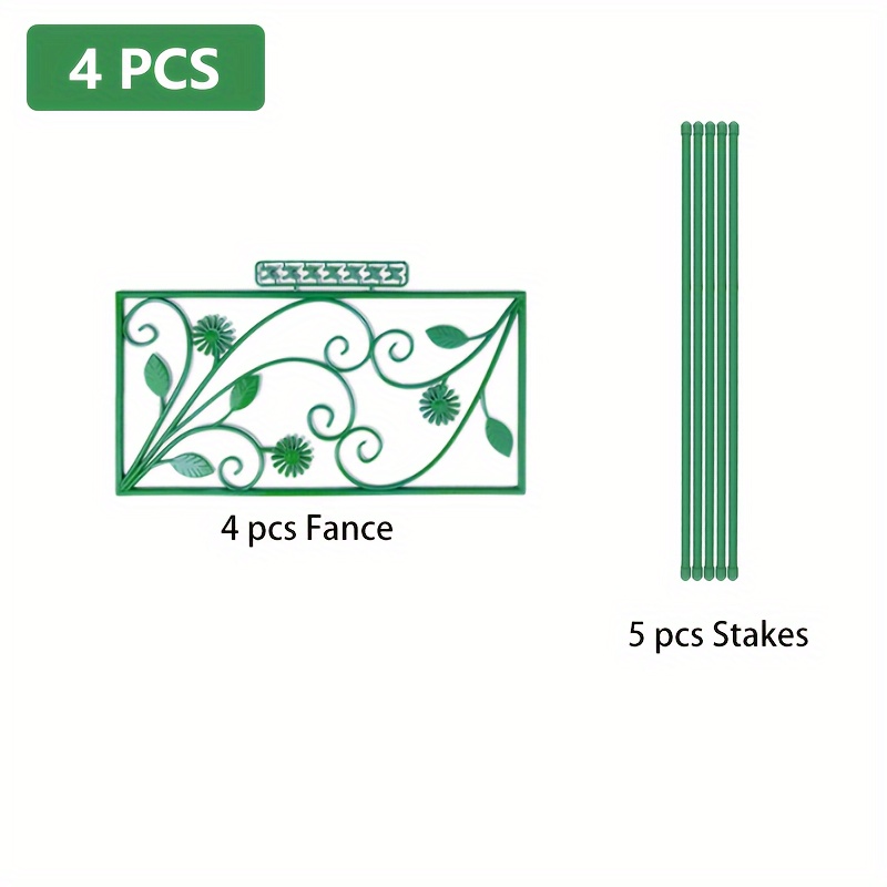 Image of 4pcs Decorative Garden Border Fence, Outdoor Yard Garden Plastic Border Fencing Plant Bordering Lawn Edging Fence Barrier Section Edge Green