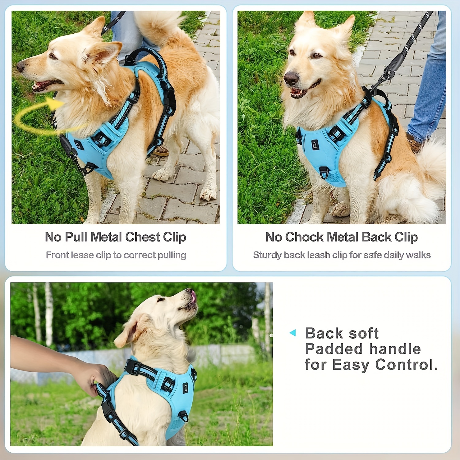 Auroth Tactical Dog Harness Adjustable Metal Buckles Dog Vest with Handle, No Pulling Front Leash Clip - Gray Blue Camouflage / X-Large