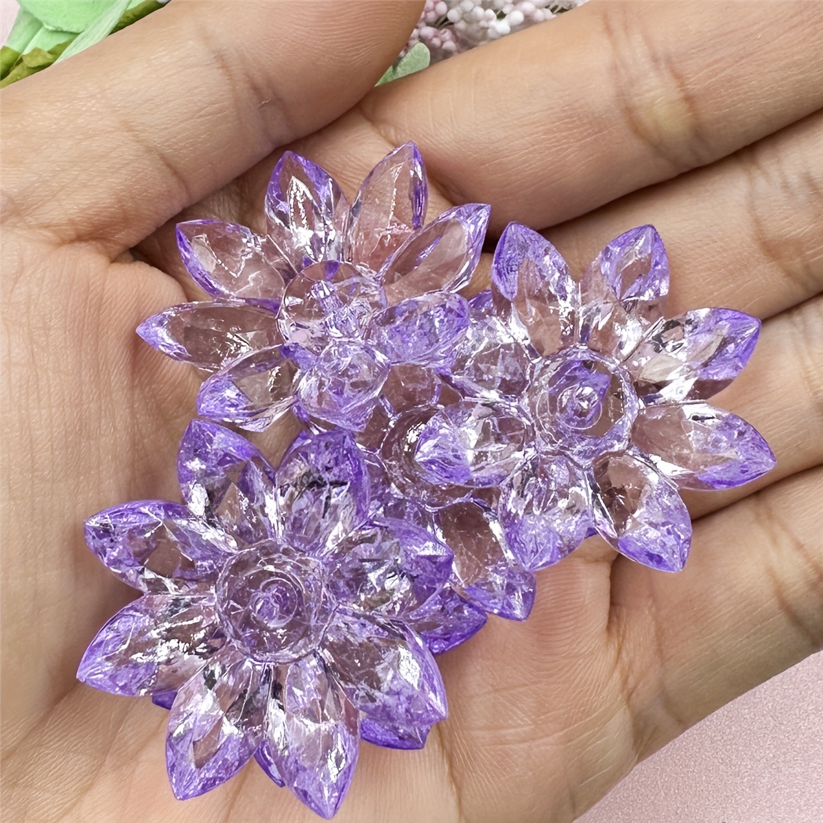 Lotus Flower Crystal Transparent Acrylic Loose Beads Jewelry - Temu