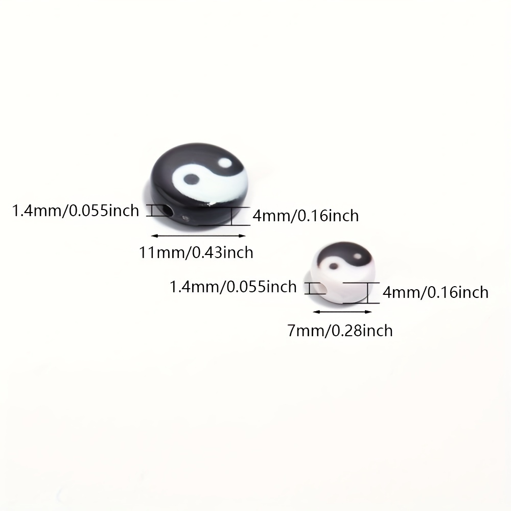 Acrylic Yin yang Tai Chi Beads Black And White Oblate Loose - Temu