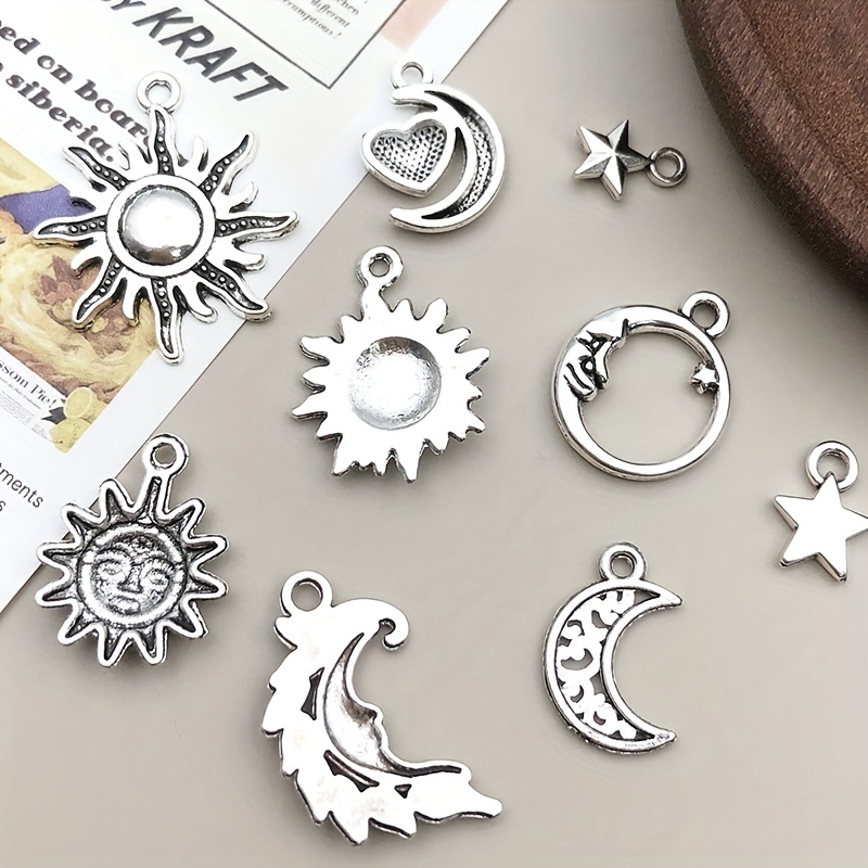 Zinc Alloy Chamrs Antique Silver Sun Moon Star Charms - Temu