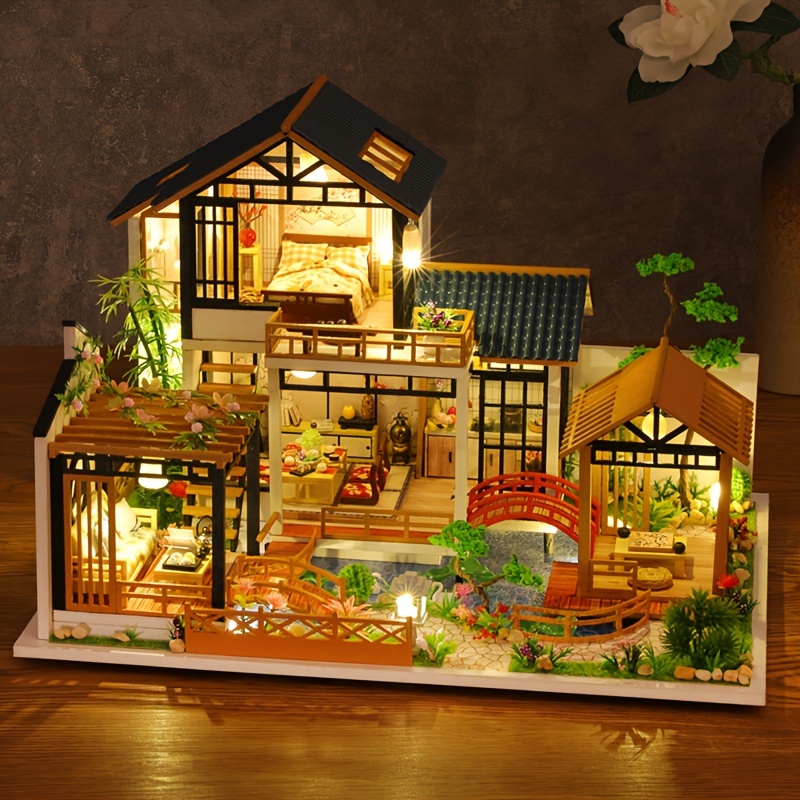 立体パズル 組み立て済み建物モデル 中国風 ヴィラ 庭 ドールハウス キット ミニチュア DIY おもちゃ 家具付きホームベッドルーム装飾 木製工芸品  ハロウィン 感謝祭 クリスマスギフト