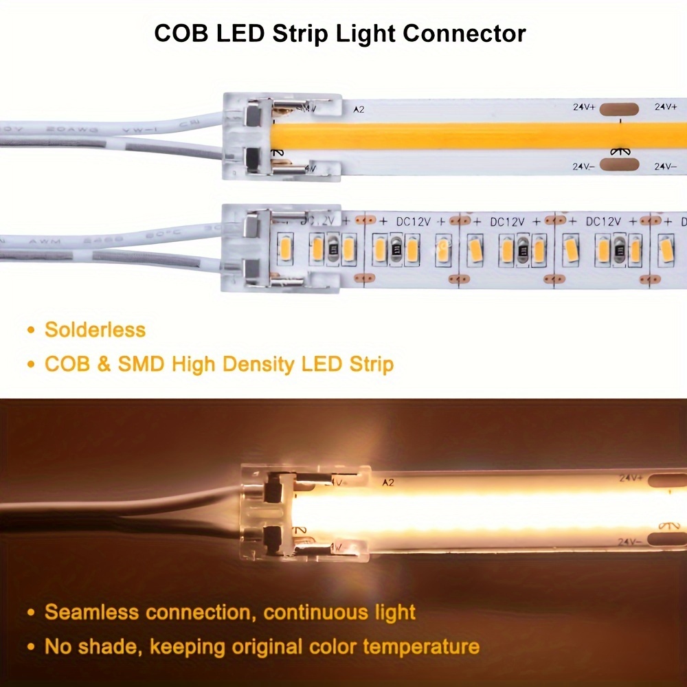 Seamless COB LED Strip Connector 2Pin Non-Waterproof IP20 Board-to