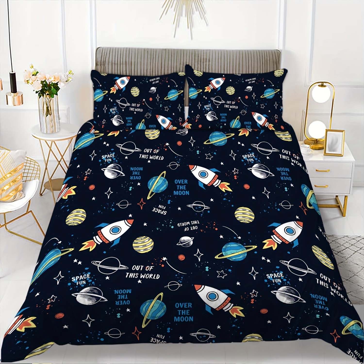 2/3pcs Duvet Cover Set, Soft and Comfortable, Rocket Ship Twin Bedding set,  Rocket Ship Bed Set, Space Rocket Bedding Set for Boys, Space Bedding Twin