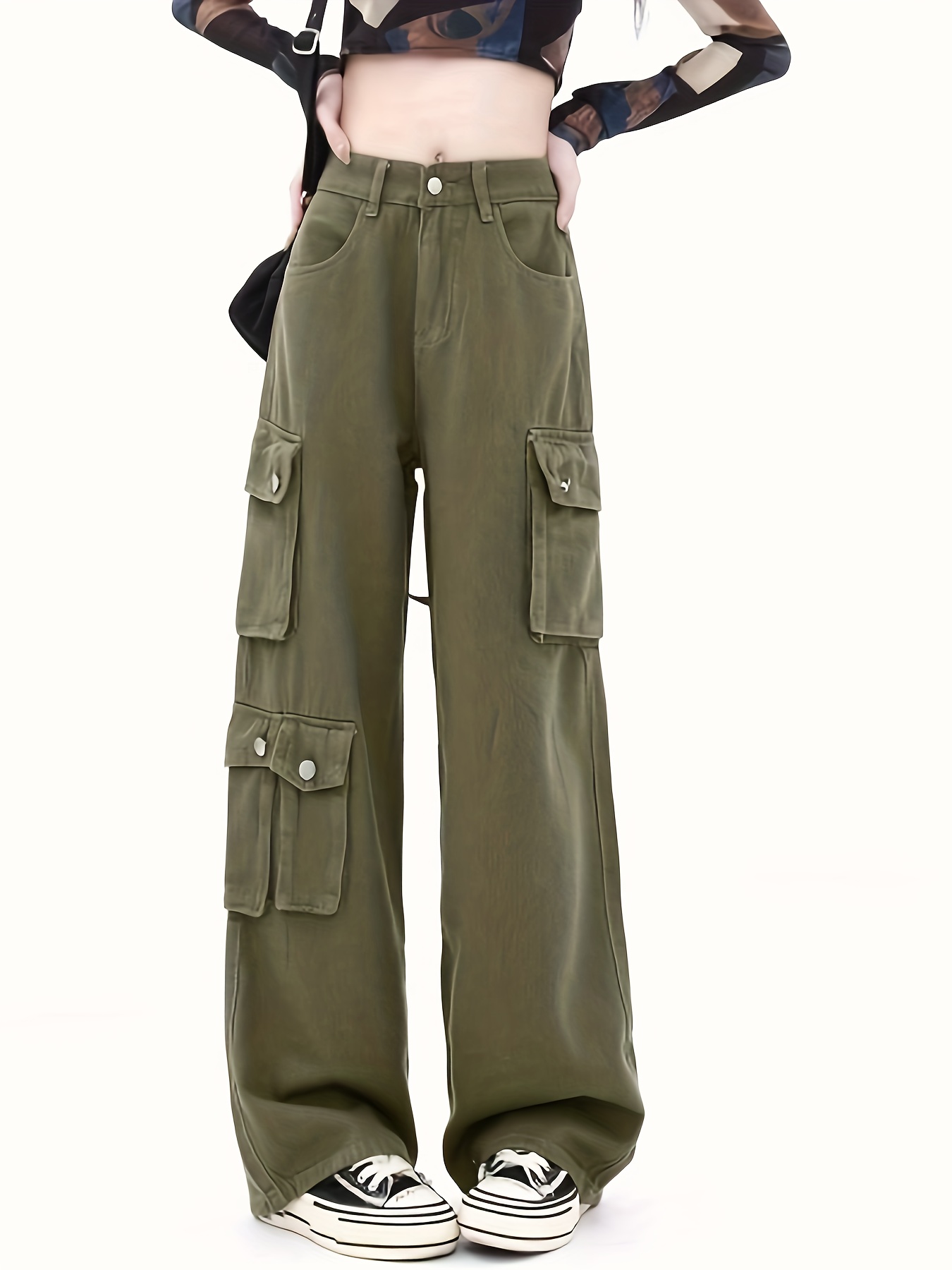  Women's Jeans Flap Pocket Cargo Jeans Jeans for Women (Color :  Army Green, Size : W30 L32) : Ropa, Zapatos y Joyería