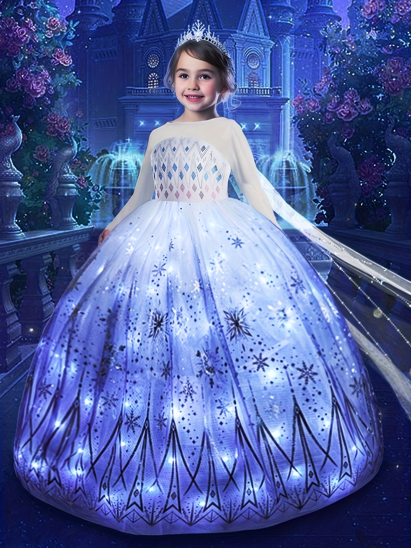 Robe de princesse LED pour fille, robe en tulle à manches bouffantes  décorée de paillettes, costume de cosplay de personnage de conte de fées