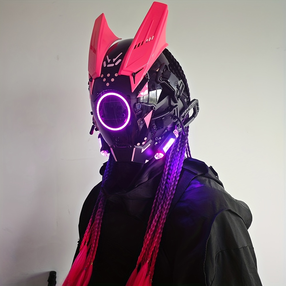 Maschera Cyberpunk Led Maschera Luminosa Treccia Parrucca Maschera