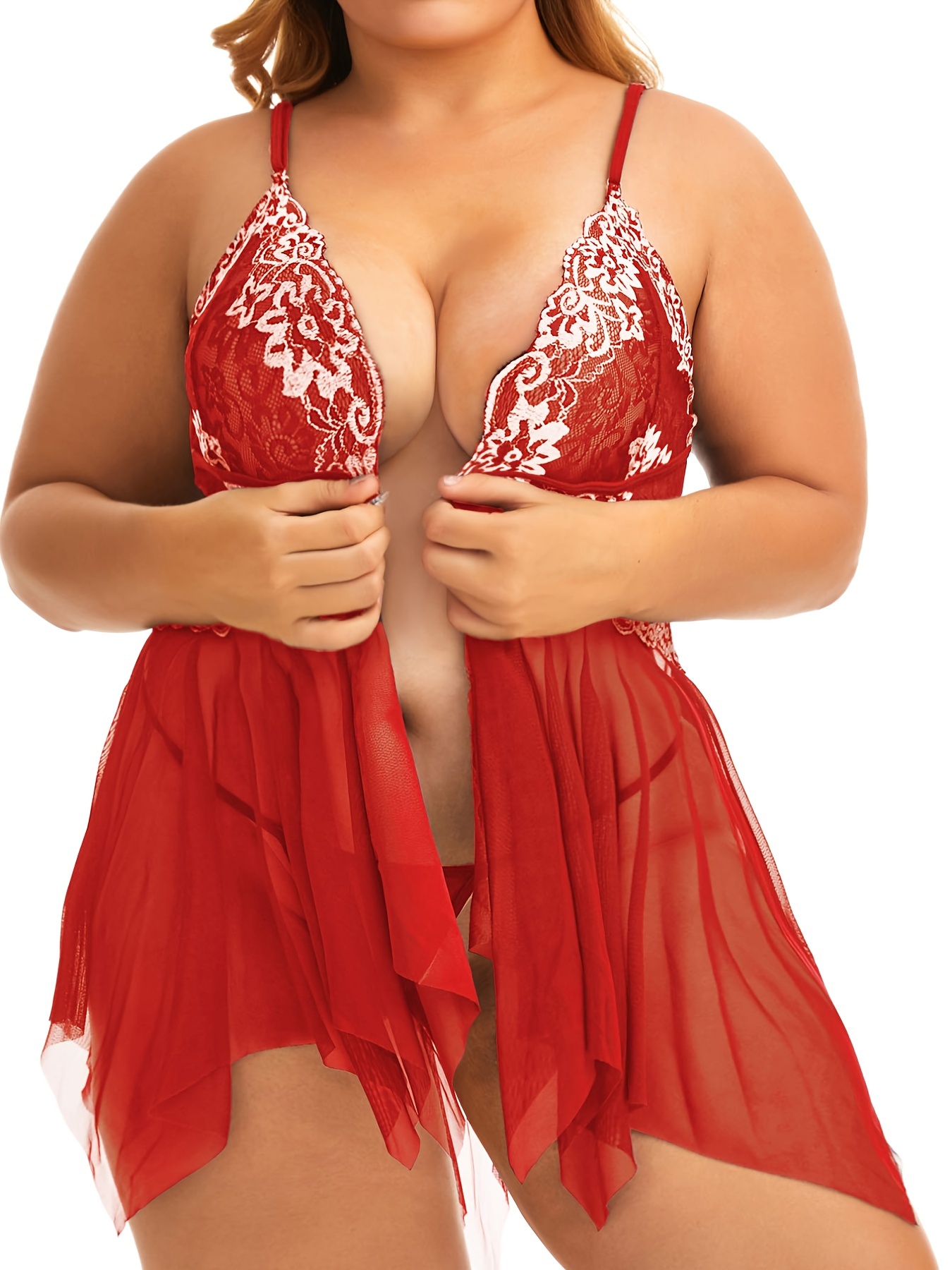 Plus Size Red Lace Santa Babydoll Sexy Lingerie for Women - China Sexy  Lingerie and Lace Babydoll price
