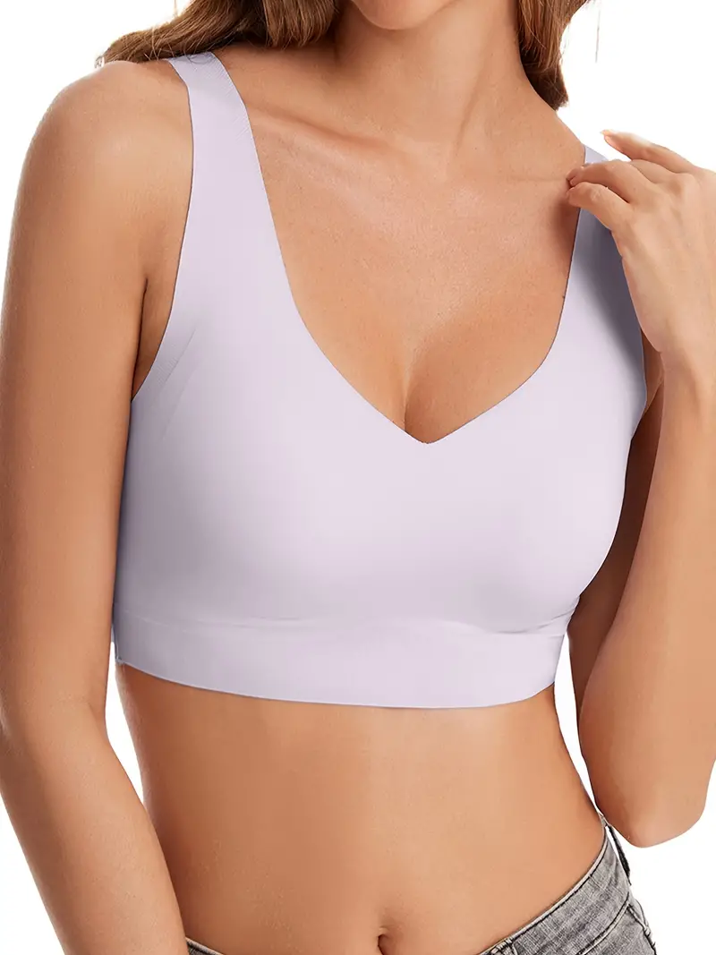 Women's Invisible Wireless Bra Push Up Sports Bras For Women High Support  No Show V-Neck Sporty Bralettes