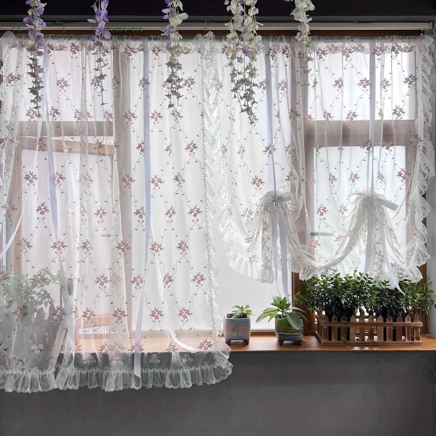 Floral Embroidered Lace Balloon Curtain Panel