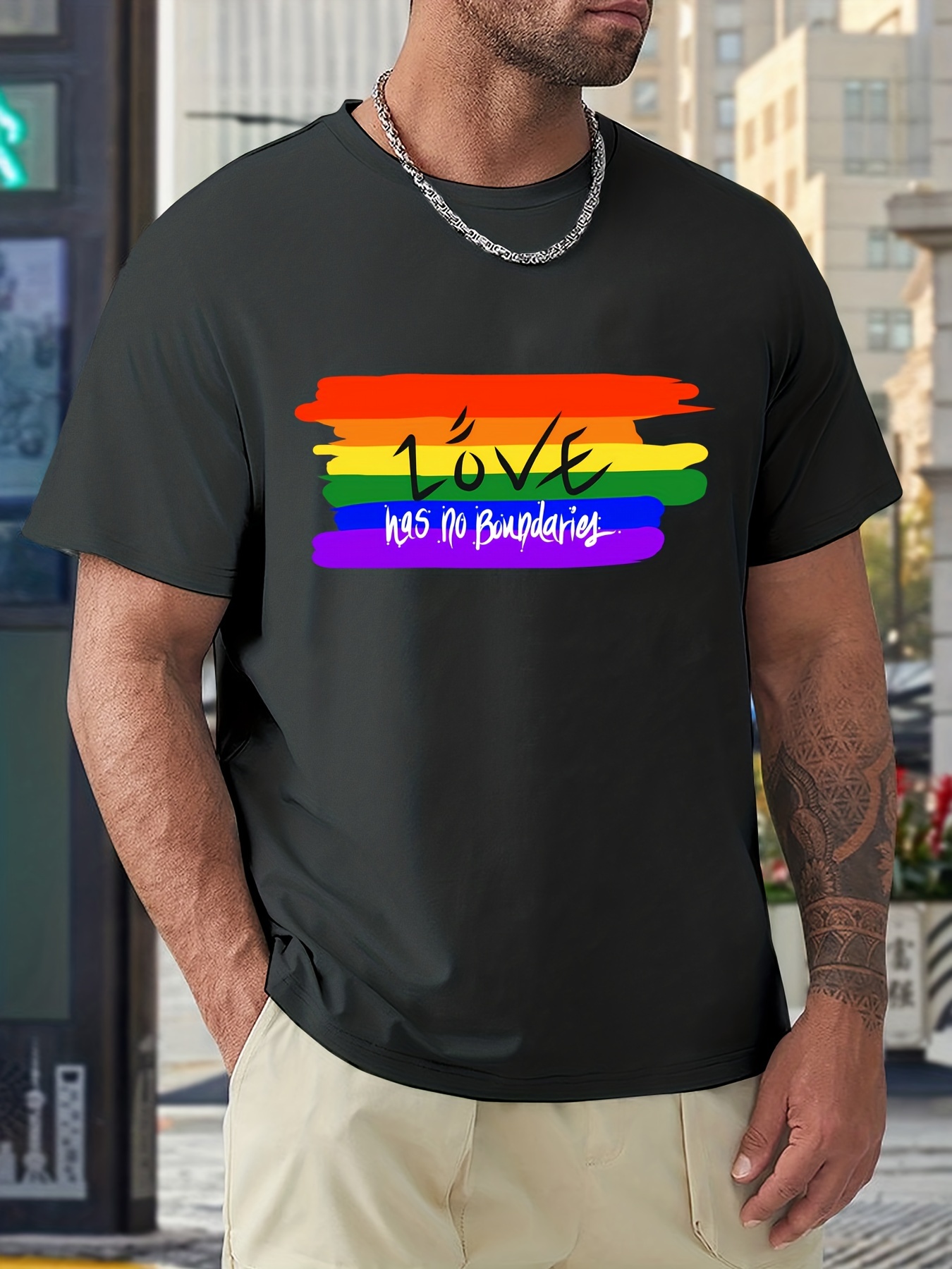 Love No Boundaries Print Men's Rainbow Series Graphic Design - Temu