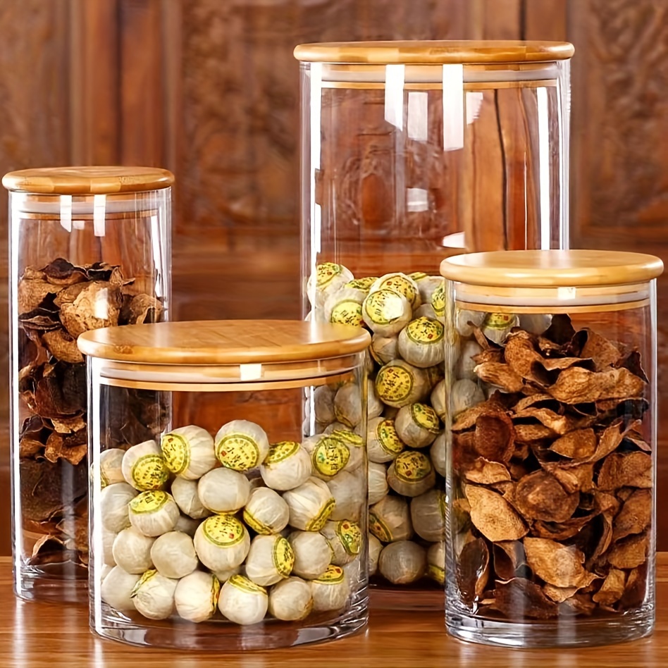 Glass Jar With Bamboo Lid Large Glass Food Storage Container - Temu