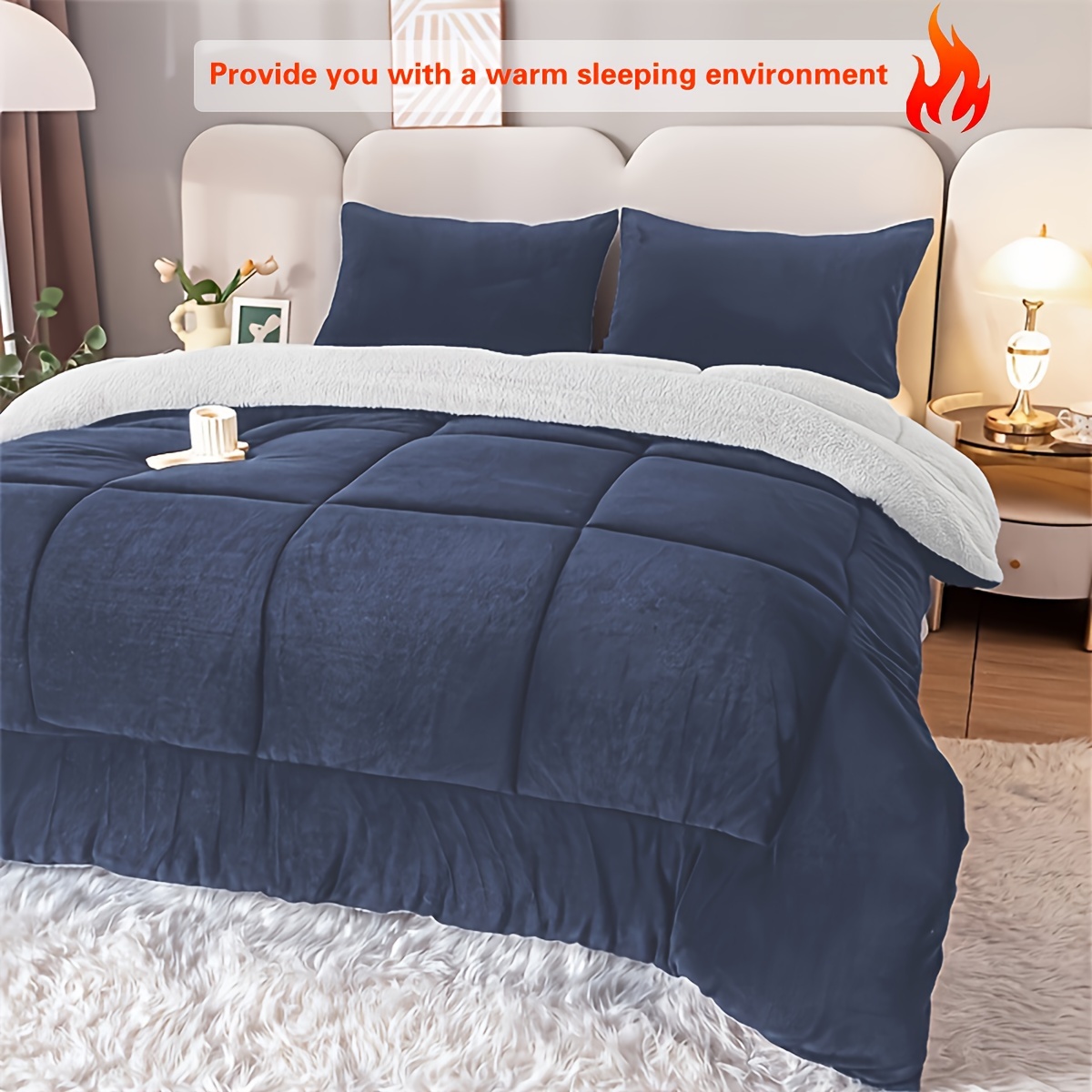 Navy blue sherpa discount comforter