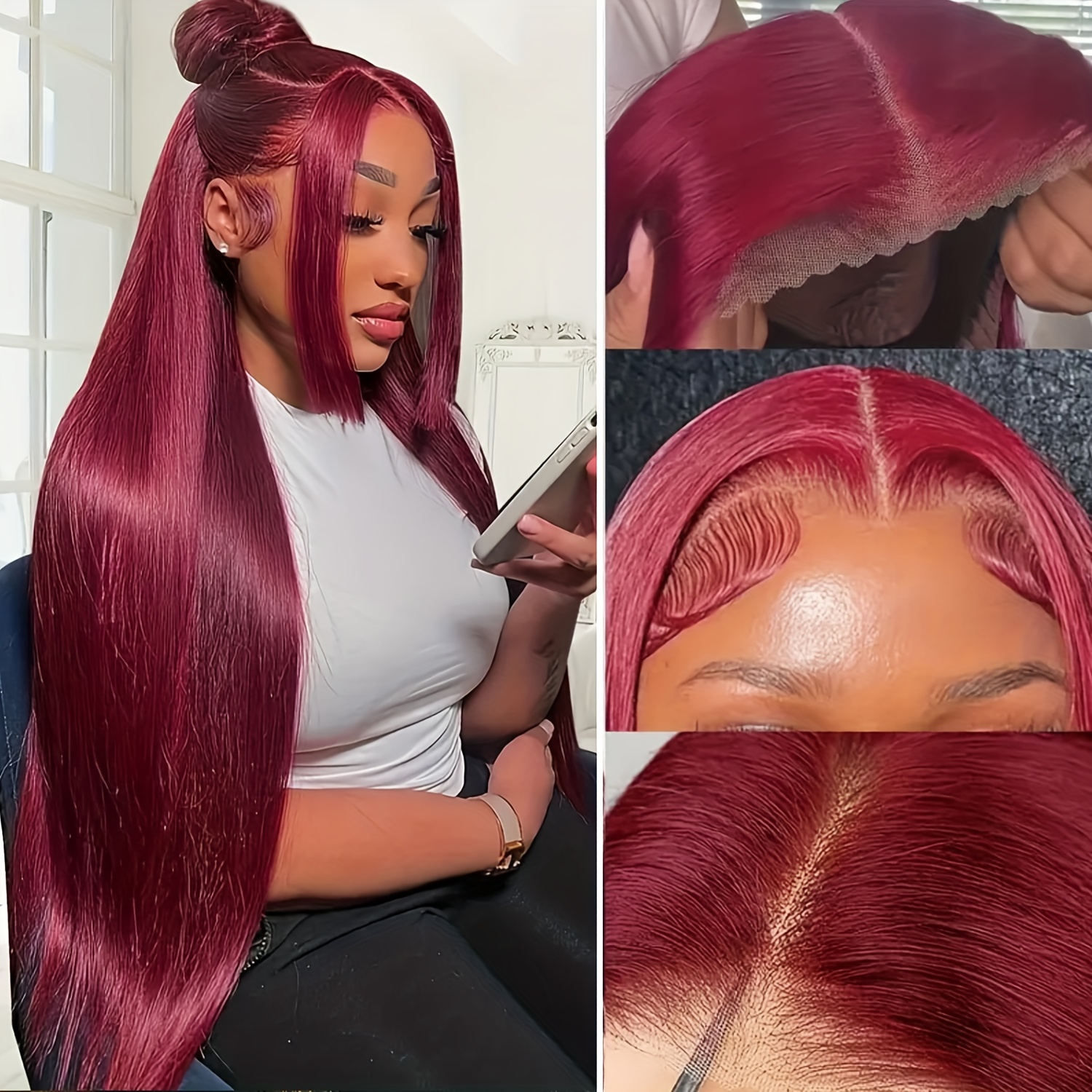 99J Burgundy Straight Glueless Wigs Human Hair Pre Plucked Pre Cut Lace 13X4 HD Front Wigs Human Hair with Baby Hair Transparent Lace Frontal Wig Pre Cut Hairline Wear and Go Wigs for Women 150