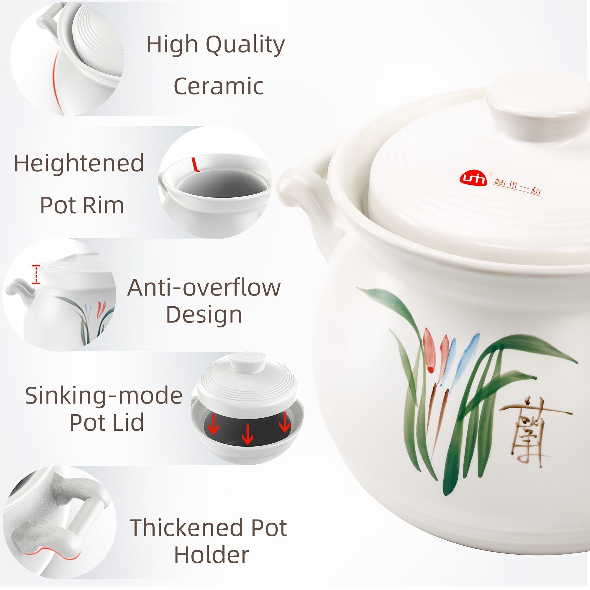 POETRY Terracotta Round Casserole Ceramic Soup Pot Traditional Chinese  Dinnerware Healthy with Lid High Temperature (Size: 3000ML)