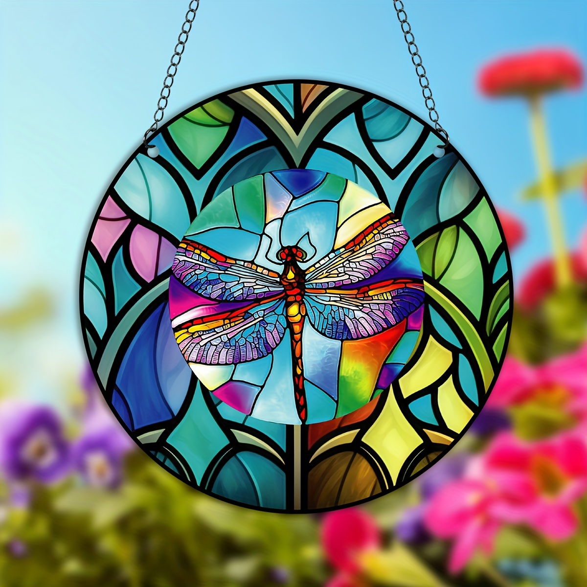 Dragonflys Window Decor Stained Suncatcher Wreath Sign - Temu Philippines